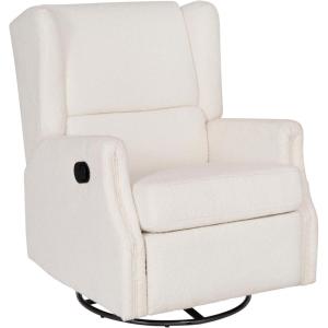 Flash Furniture Omma Swivel Glider Rocking Recliner, Manual Wingback Recliner with 360 Degree Swivel, for Living Room, Bedroom, or Nursery, Cognac LeatherSoft(Off-white Boucle)