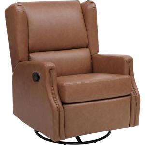 Flash Furniture Omma Swivel Glider Rocking Recliner, Manual Wingback Recliner with 360 Degree Swivel, for Living Room, Bedroom, or Nursery, Cognac LeatherSoft(Cognac Leathersoft)