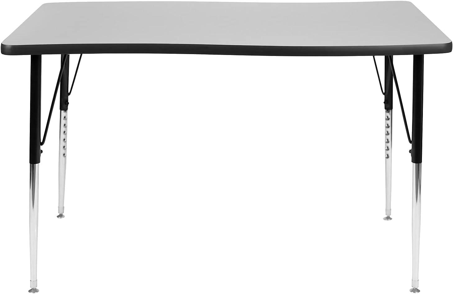 image:imageFlash Furniture 28W x 475L Rectangular Wave Collaborative Oak Thermal Laminate Activity Table Standard Height Adjustable LegsGrey