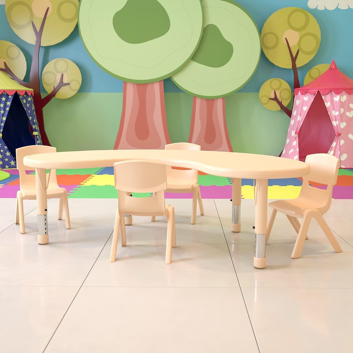 image:imageFlash Furniture 35W x 65L HalfMoon Natural Plastic Height Adjustable Activity Table Set with 4 ChairsNatural