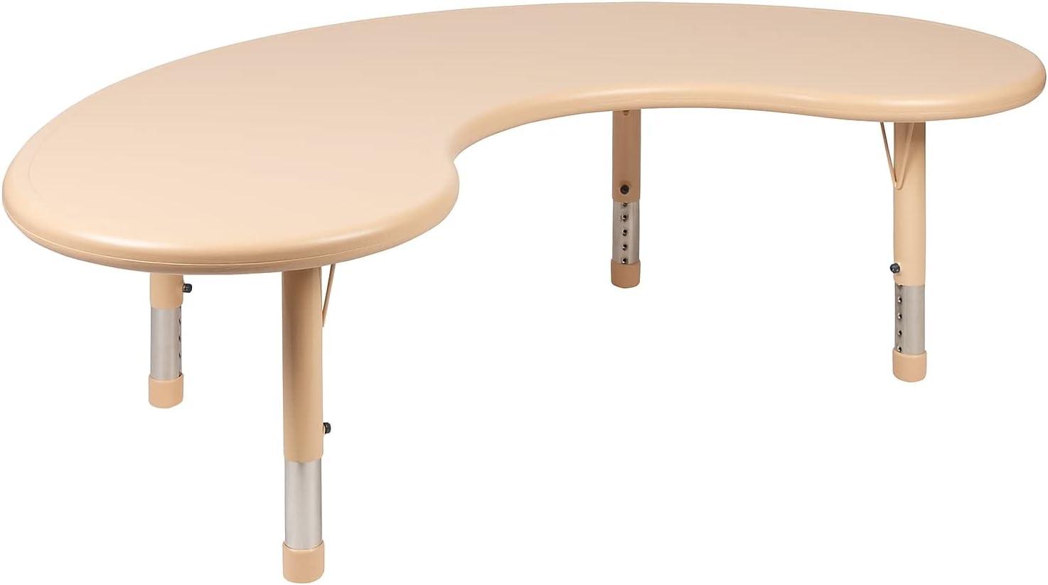image:imageFlash Furniture 35W x 65L HalfMoon Natural Plastic Height Adjustable Activity Table Set with 4 ChairsNatural