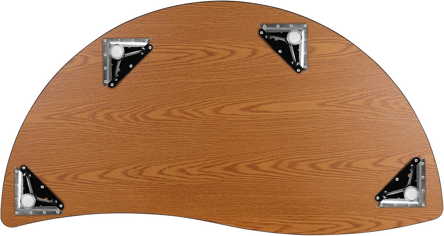 image:imageFlash Furniture 60 Half Circle Wave Collaborative Oak Thermal Laminate Activity Table Height Adjustable Short LegsGrey