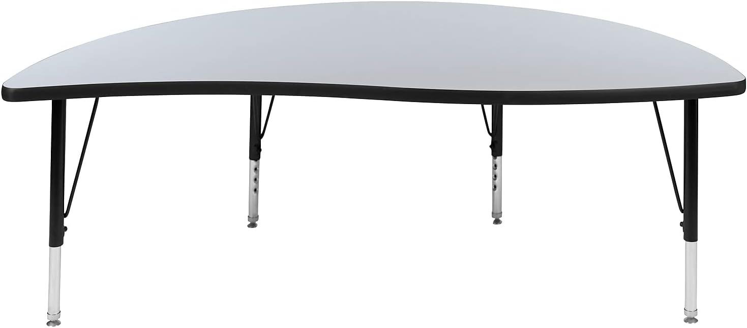 image:imageFlash Furniture 60 Half Circle Wave Collaborative Oak Thermal Laminate Activity Table Height Adjustable Short LegsGrey