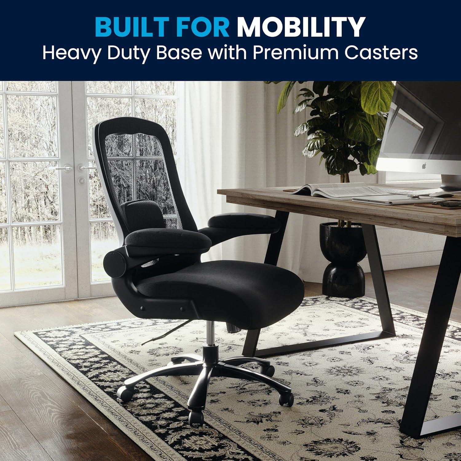 image:imageFlash Furniture Big amp Tall Swivel Office and Gaming Chair with LeatherSoft Seat Mesh Office Chair with FlipUp Armrests and Adjustable Height BlackBlack FabricMesh