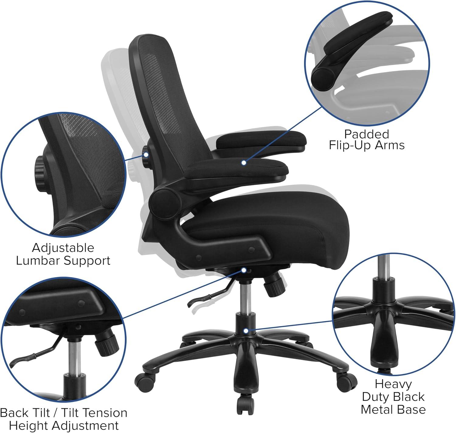 image:imageFlash Furniture Big amp Tall Swivel Office and Gaming Chair with LeatherSoft Seat Mesh Office Chair with FlipUp Armrests and Adjustable Height BlackBlack FabricMesh