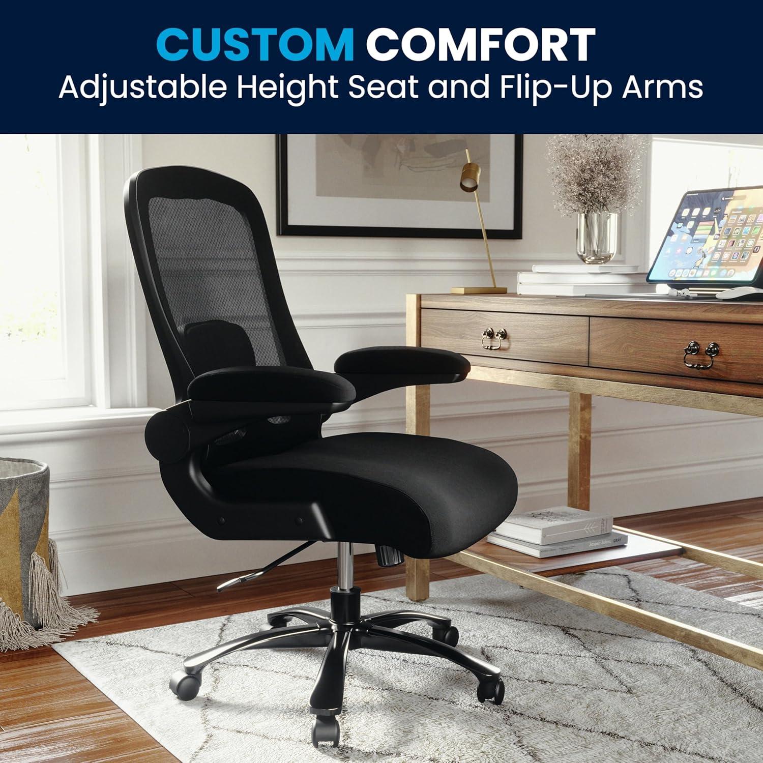 image:imageFlash Furniture Big amp Tall Swivel Office and Gaming Chair with LeatherSoft Seat Mesh Office Chair with FlipUp Armrests and Adjustable Height BlackBlack FabricMesh