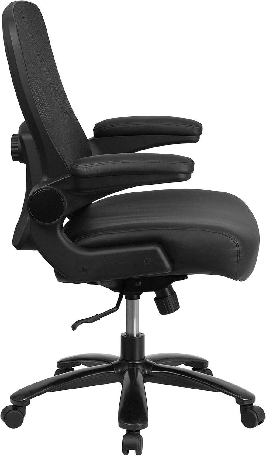image:imageFlash Furniture Big amp Tall Swivel Office and Gaming Chair with LeatherSoft Seat Mesh Office Chair with FlipUp Armrests and Adjustable Height BlackBlack LeathersoftMesh