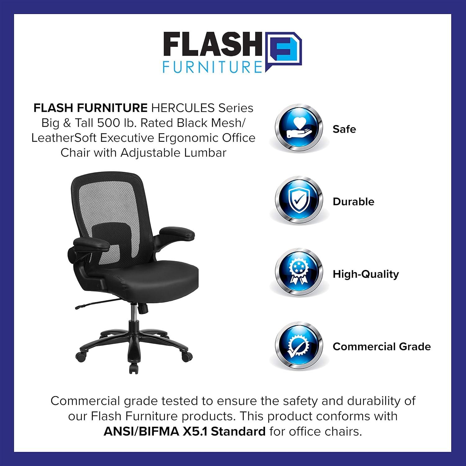 image:imageFlash Furniture Big amp Tall Swivel Office and Gaming Chair with LeatherSoft Seat Mesh Office Chair with FlipUp Armrests and Adjustable Height BlackBlack LeathersoftMesh