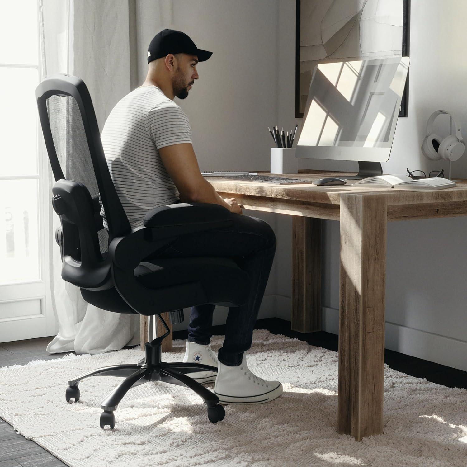 image:imageFlash Furniture Big amp Tall Swivel Office and Gaming Chair with LeatherSoft Seat Mesh Office Chair with FlipUp Armrests and Adjustable Height BlackBlack FabricMesh