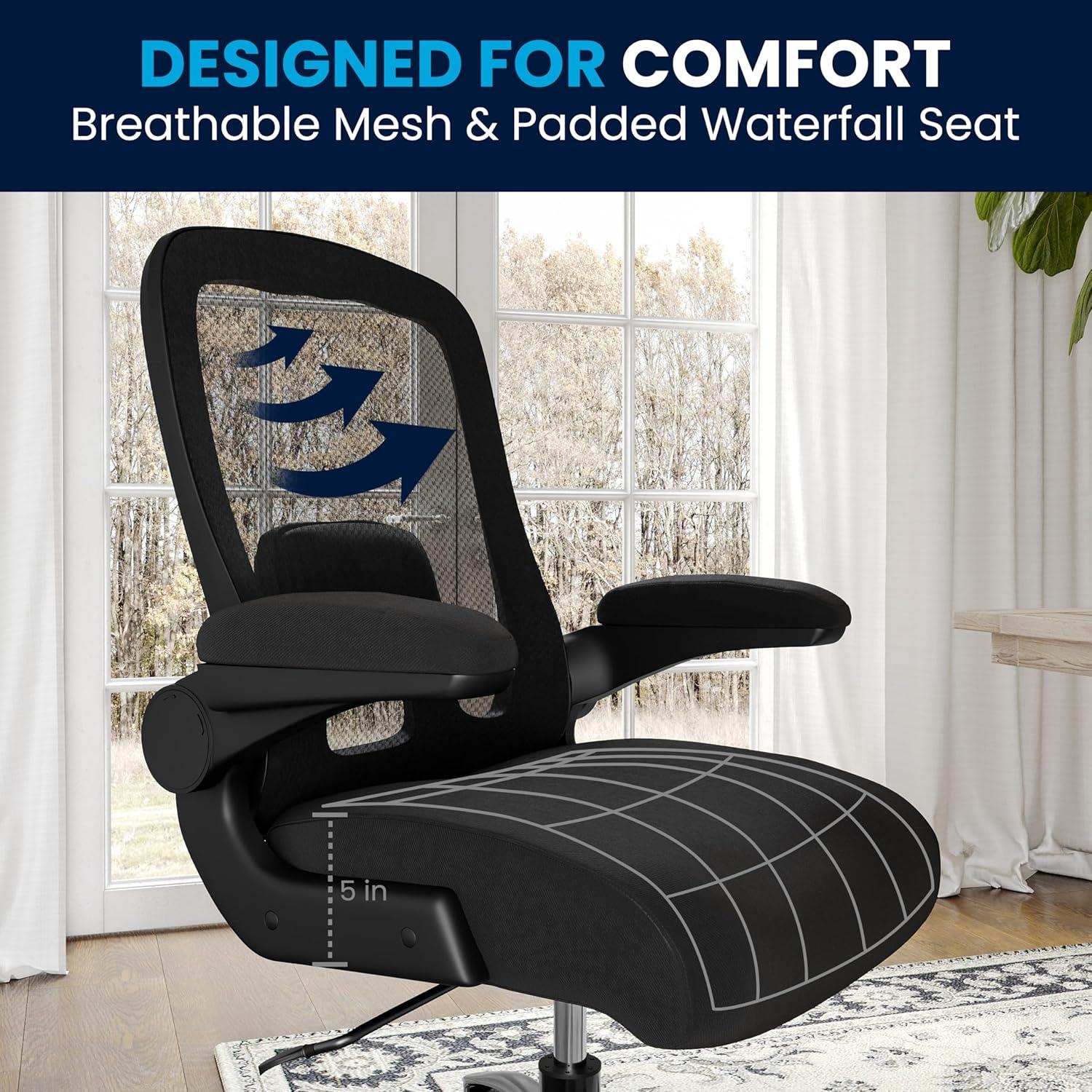 image:imageFlash Furniture Big amp Tall Swivel Office and Gaming Chair with LeatherSoft Seat Mesh Office Chair with FlipUp Armrests and Adjustable Height BlackBlack FabricMesh
