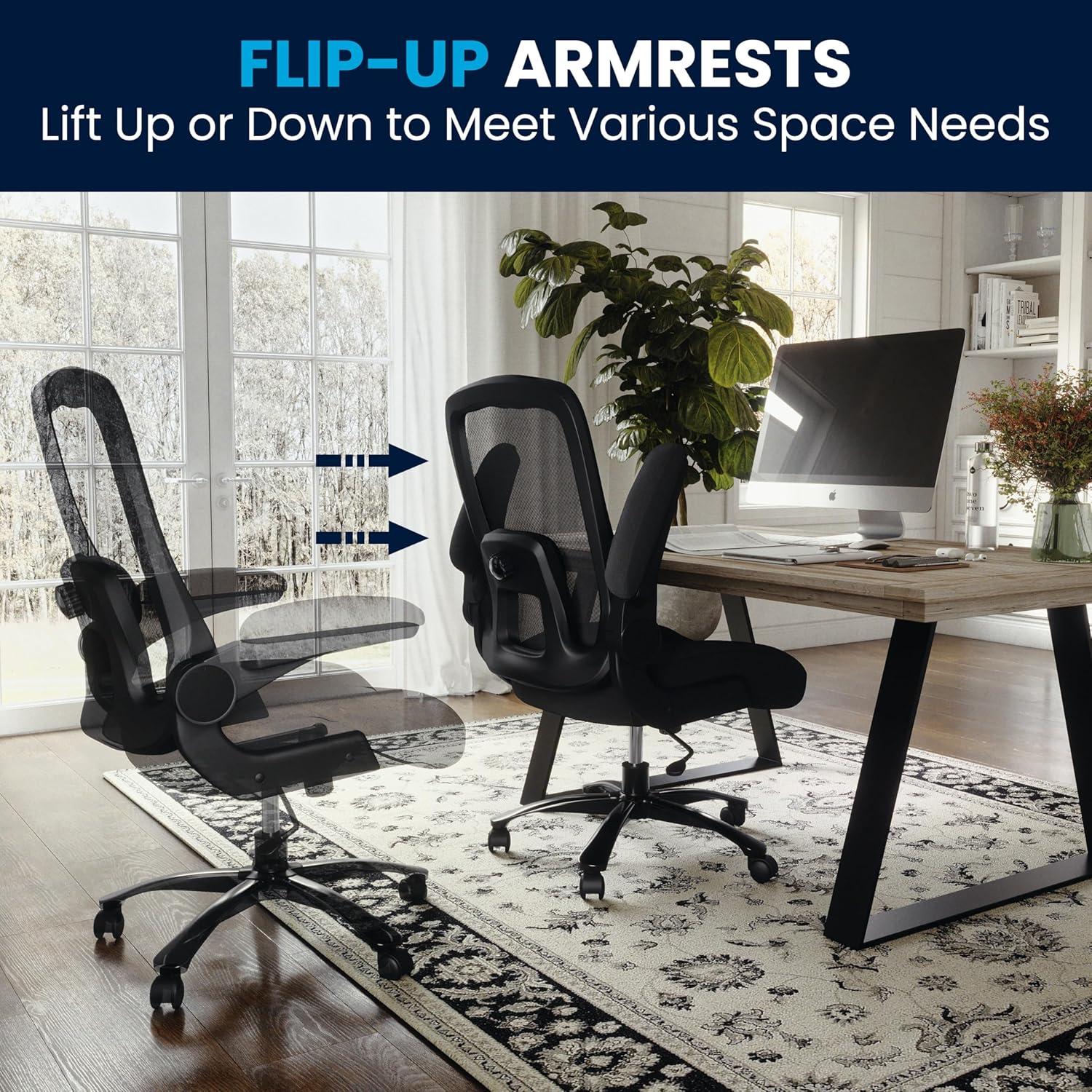 image:imageFlash Furniture Big amp Tall Swivel Office and Gaming Chair with LeatherSoft Seat Mesh Office Chair with FlipUp Armrests and Adjustable Height BlackBlack FabricMesh