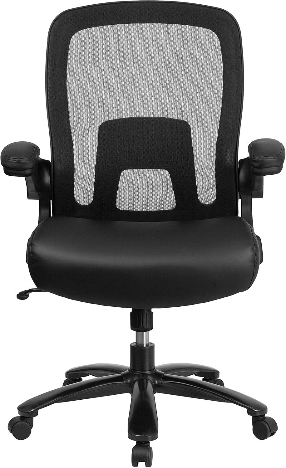 image:imageFlash Furniture Big amp Tall Swivel Office and Gaming Chair with LeatherSoft Seat Mesh Office Chair with FlipUp Armrests and Adjustable Height BlackBlack LeathersoftMesh