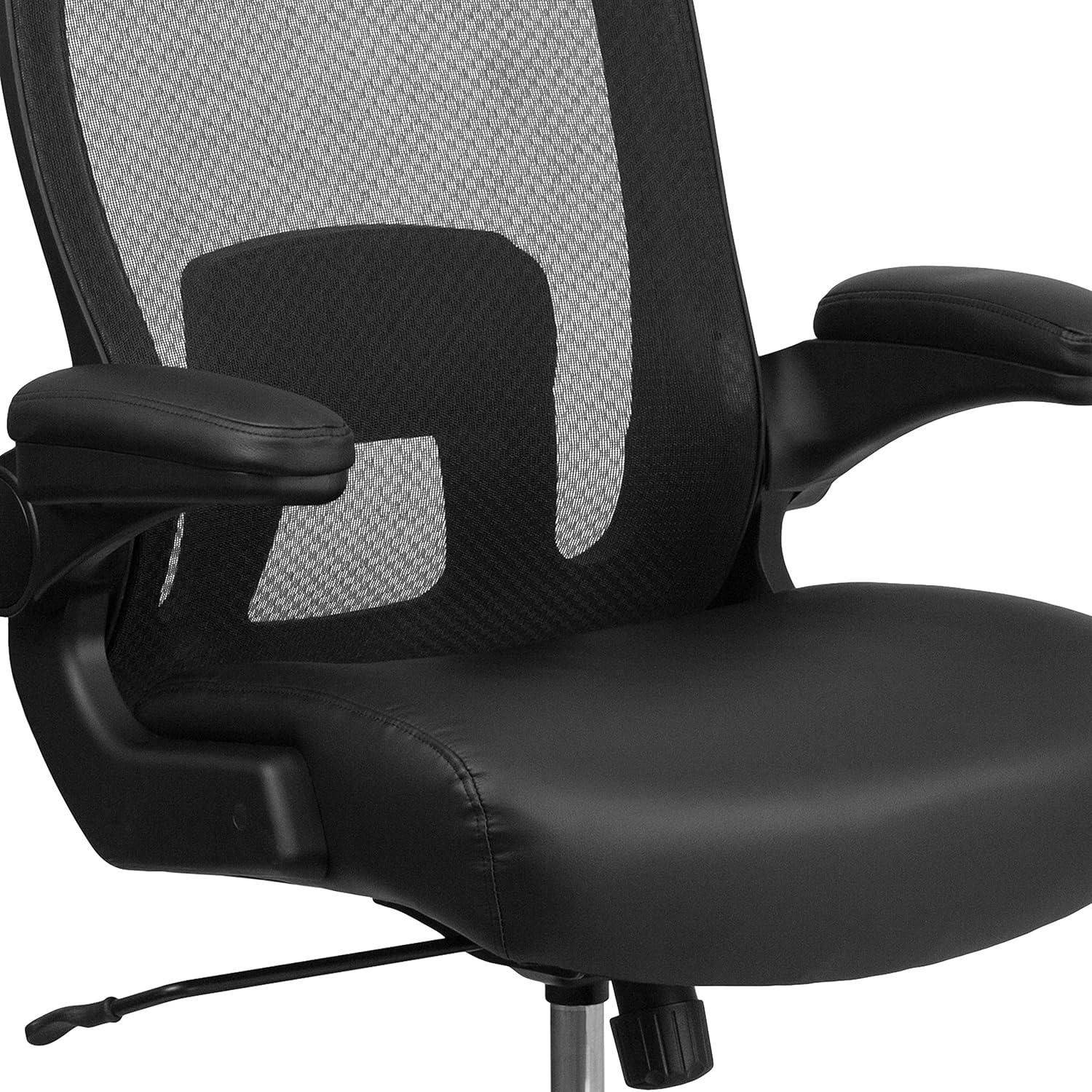 image:imageFlash Furniture Big amp Tall Swivel Office and Gaming Chair with LeatherSoft Seat Mesh Office Chair with FlipUp Armrests and Adjustable Height BlackBlack LeathersoftMesh