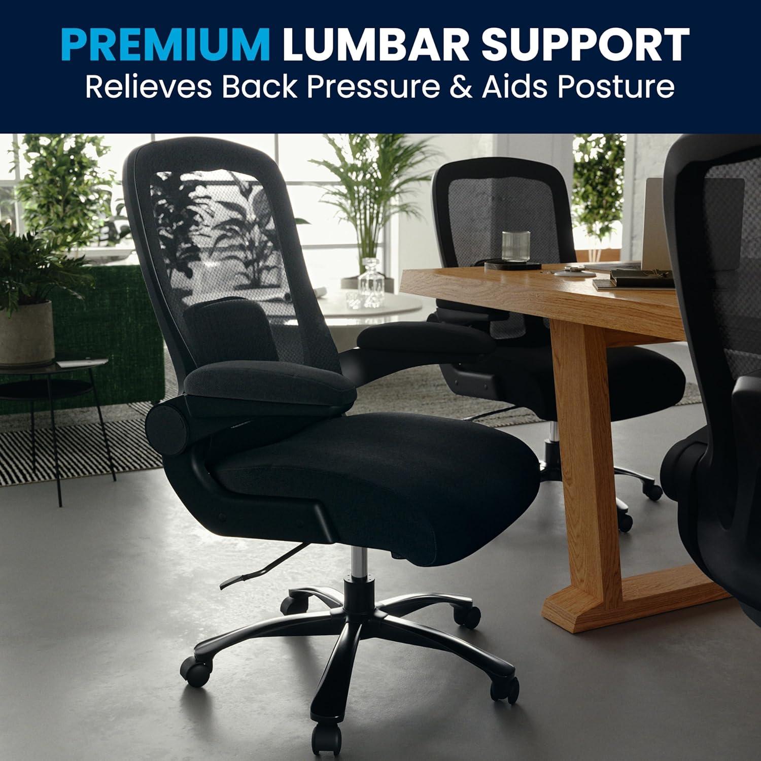image:imageFlash Furniture Big amp Tall Swivel Office and Gaming Chair with LeatherSoft Seat Mesh Office Chair with FlipUp Armrests and Adjustable Height BlackBlack FabricMesh
