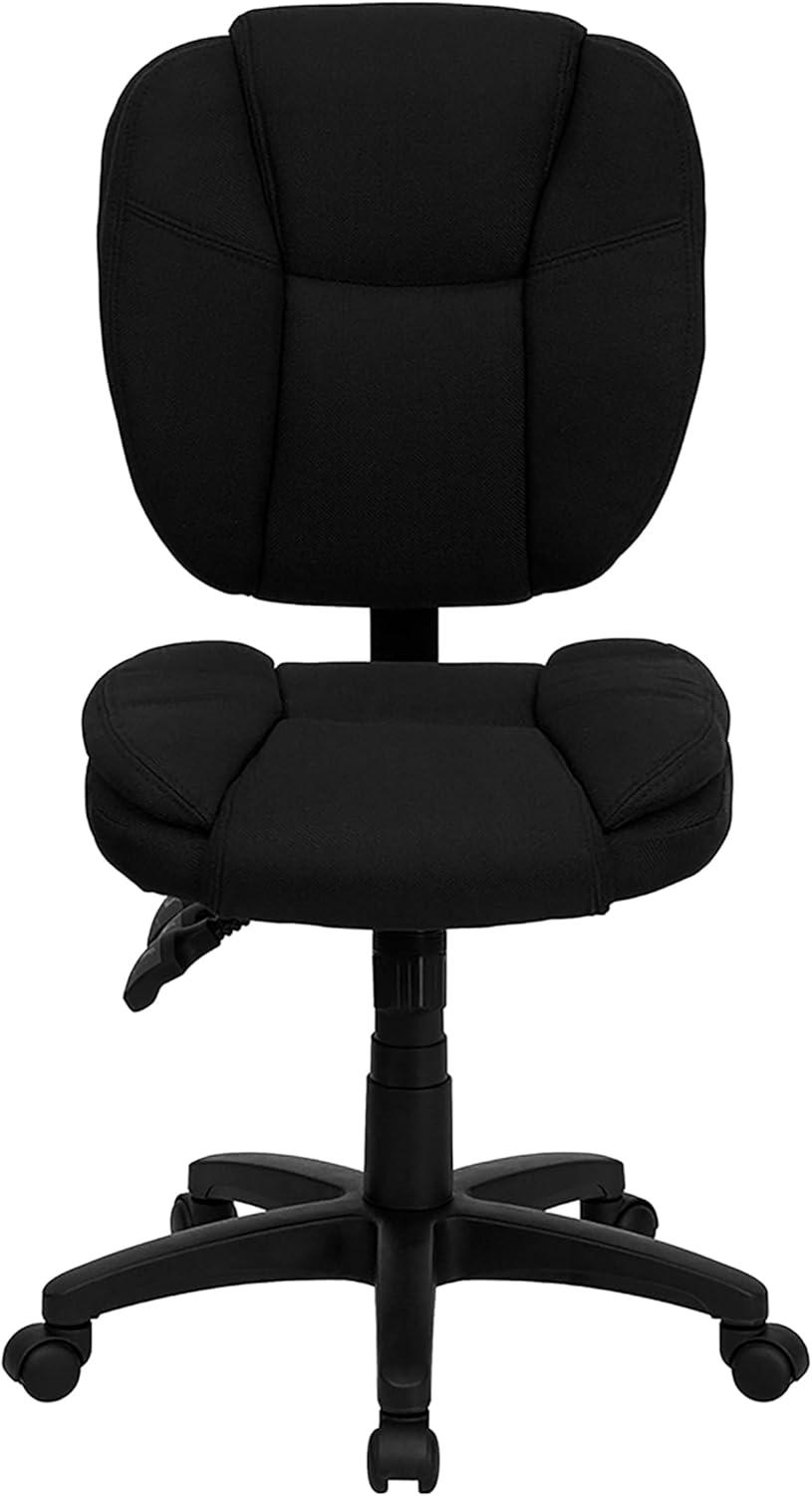 image:imageFlash Furniture Caroline MidBack Black LeatherSoft Multifunction Swivel Ergonomic Task Office Chair with Pillow Top CushioningBlack Fabric