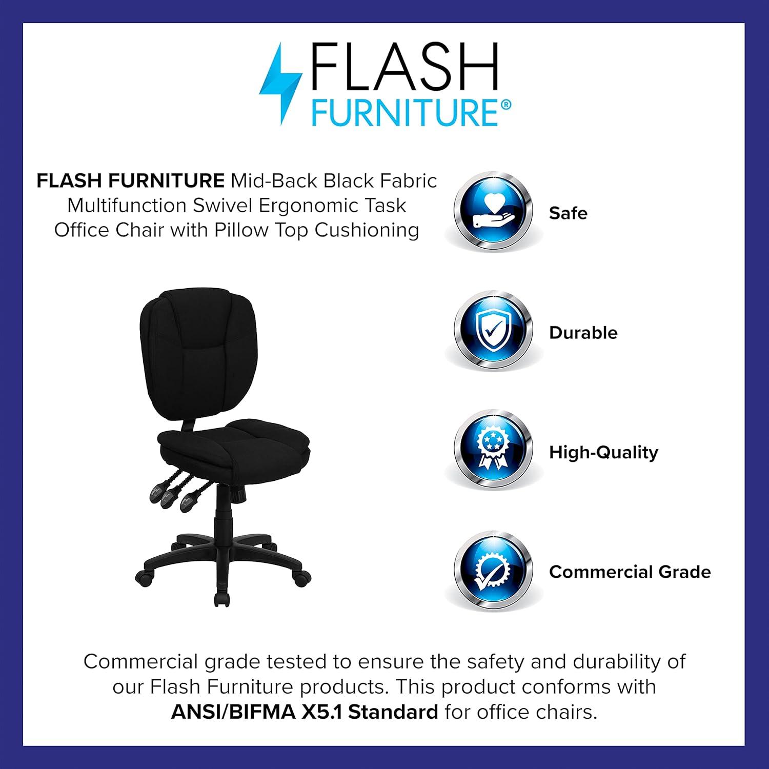 image:imageFlash Furniture Caroline MidBack Black LeatherSoft Multifunction Swivel Ergonomic Task Office Chair with Pillow Top CushioningBlack Fabric