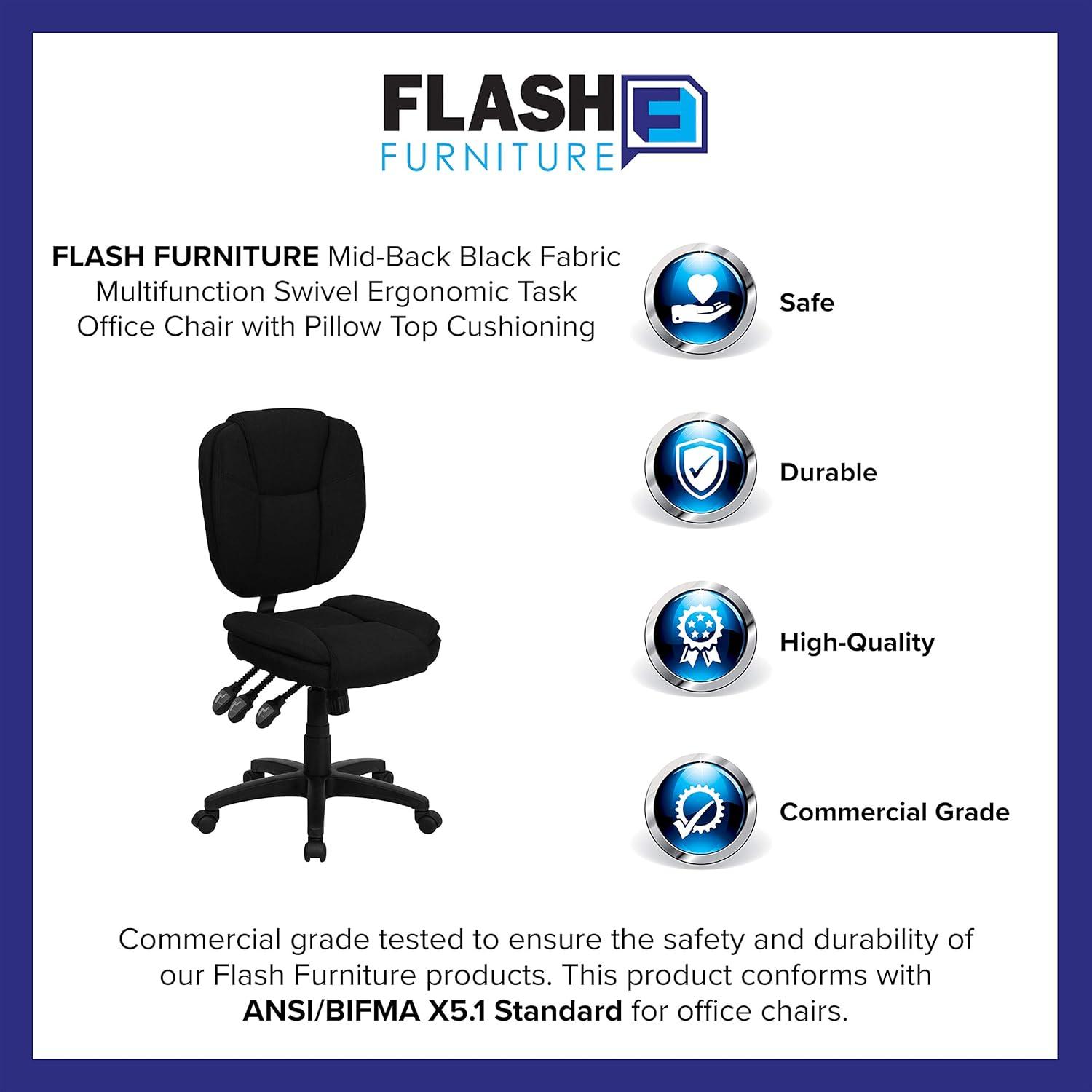 image:imageFlash Furniture Caroline MidBack Black LeatherSoft Multifunction Swivel Ergonomic Task Office Chair with Pillow Top CushioningBlack Fabric