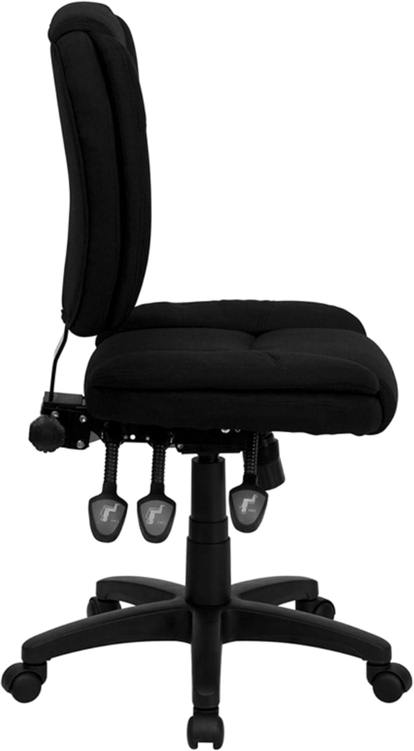 image:imageFlash Furniture Caroline MidBack Black LeatherSoft Multifunction Swivel Ergonomic Task Office Chair with Pillow Top CushioningBlack Fabric