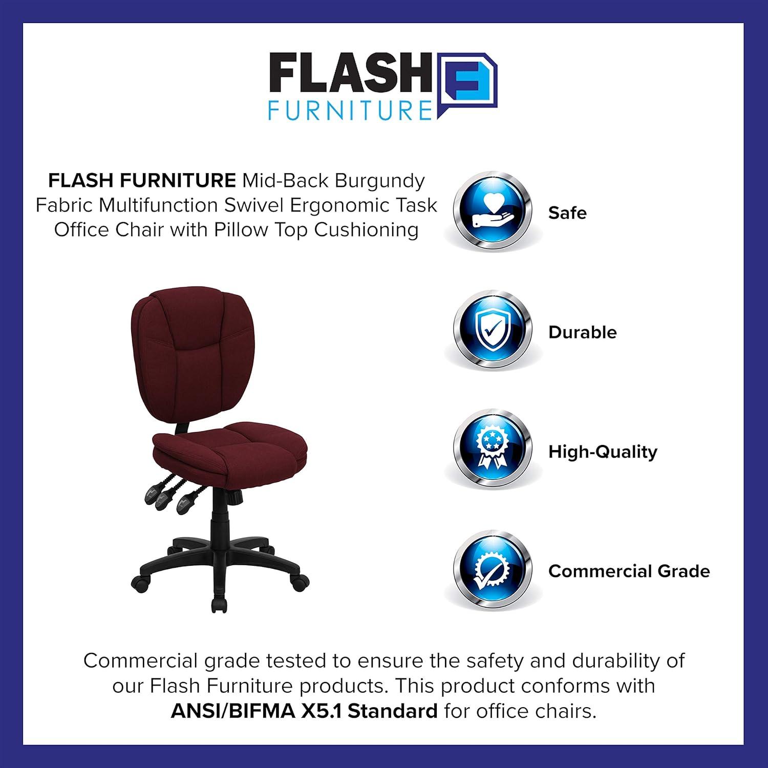 image:imageFlash Furniture Caroline MidBack Black LeatherSoft Multifunction Swivel Ergonomic Task Office Chair with Pillow Top CushioningBurgundy Fabric