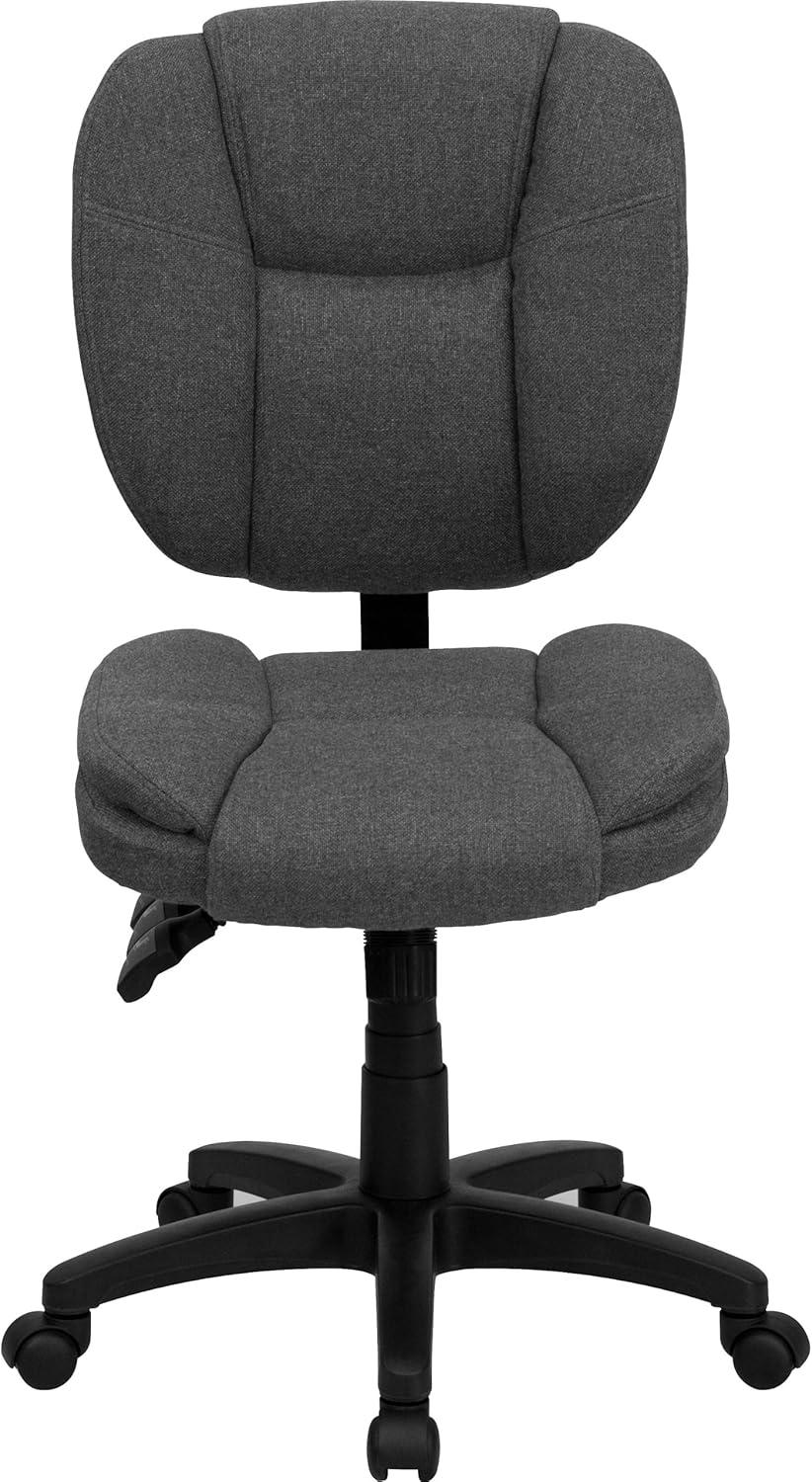 image:imageFlash Furniture Caroline MidBack Black LeatherSoft Multifunction Swivel Ergonomic Task Office Chair with Pillow Top CushioningGray Fabric