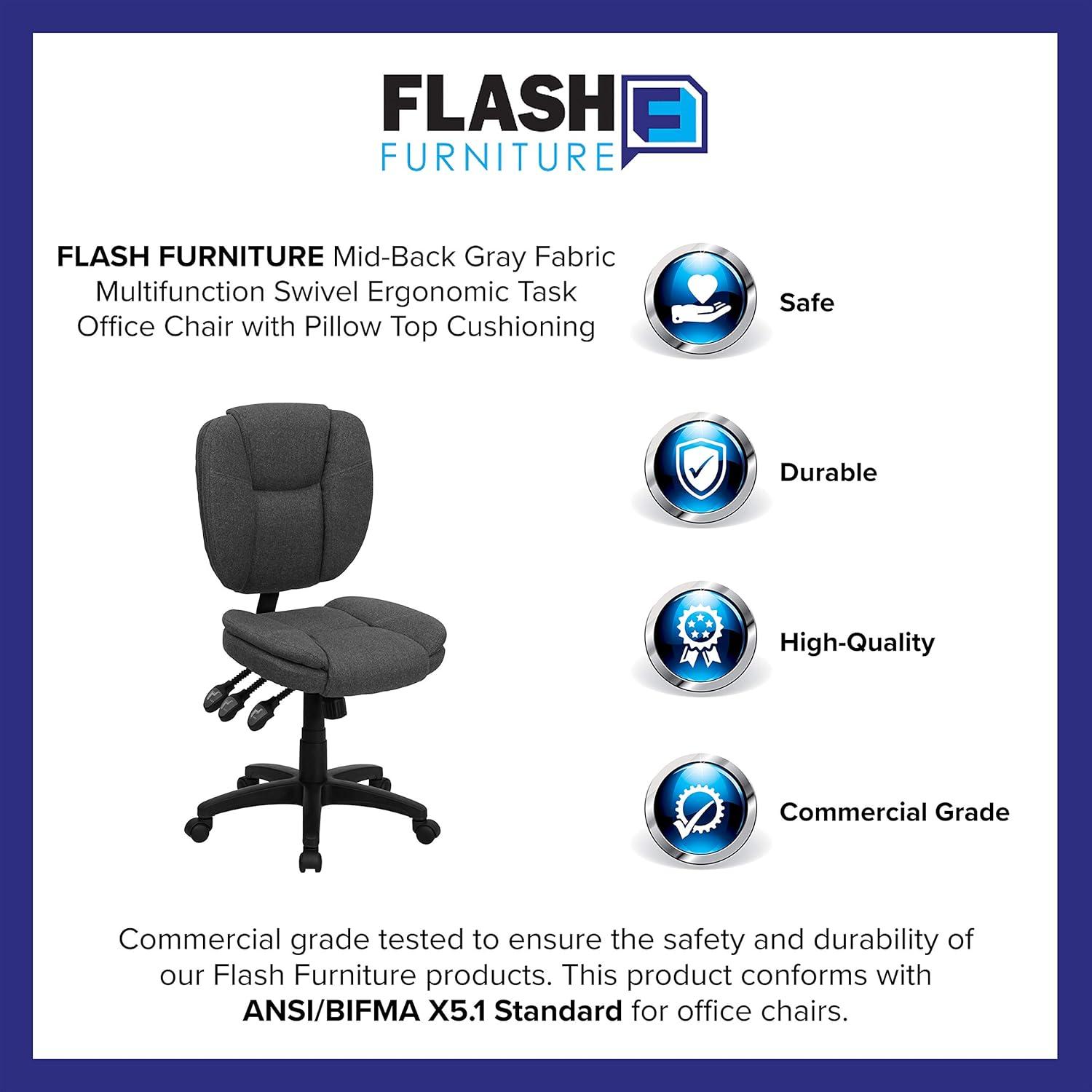 image:imageFlash Furniture Caroline MidBack Black LeatherSoft Multifunction Swivel Ergonomic Task Office Chair with Pillow Top CushioningGray Fabric