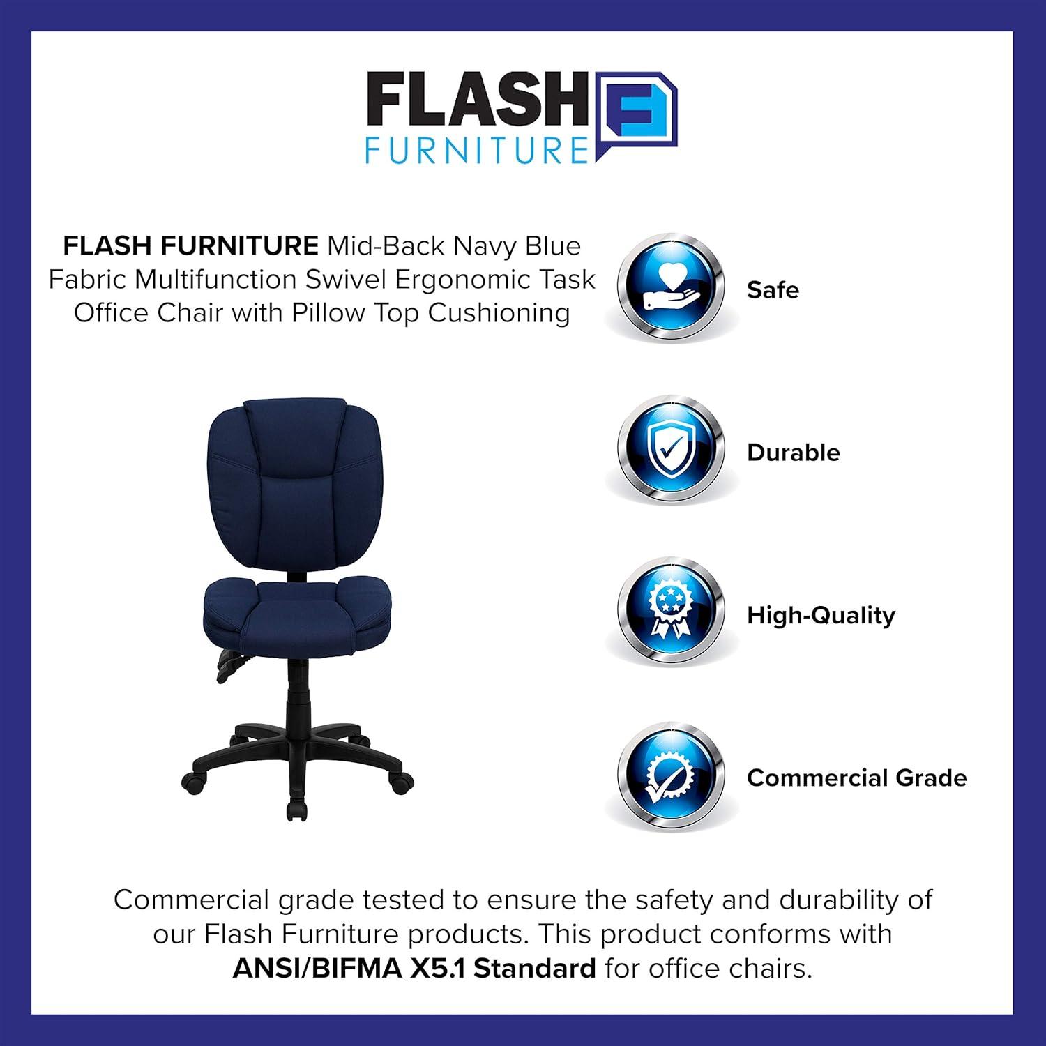 image:imageFlash Furniture Caroline MidBack Black LeatherSoft Multifunction Swivel Ergonomic Task Office Chair with Pillow Top CushioningNavy Blue Fabric