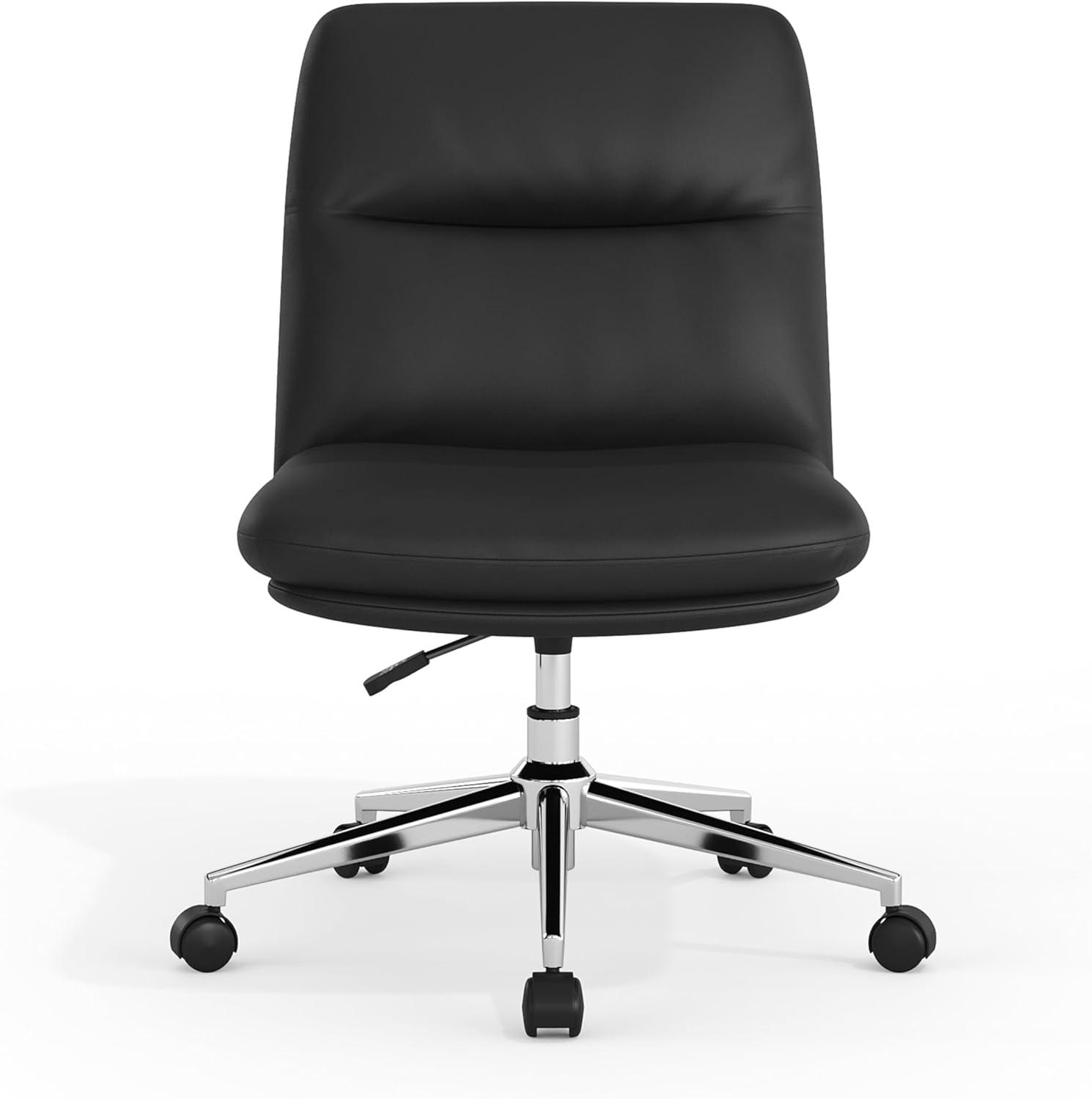 image:imageFlash Furniture Chloe Commercial MidBack Swivel Office Chair Padded LeatherSoft Adjustable Height Ergonomic MidRise Back Armless Wheels WhiteGoldBlack LeathersoftChrome Frame