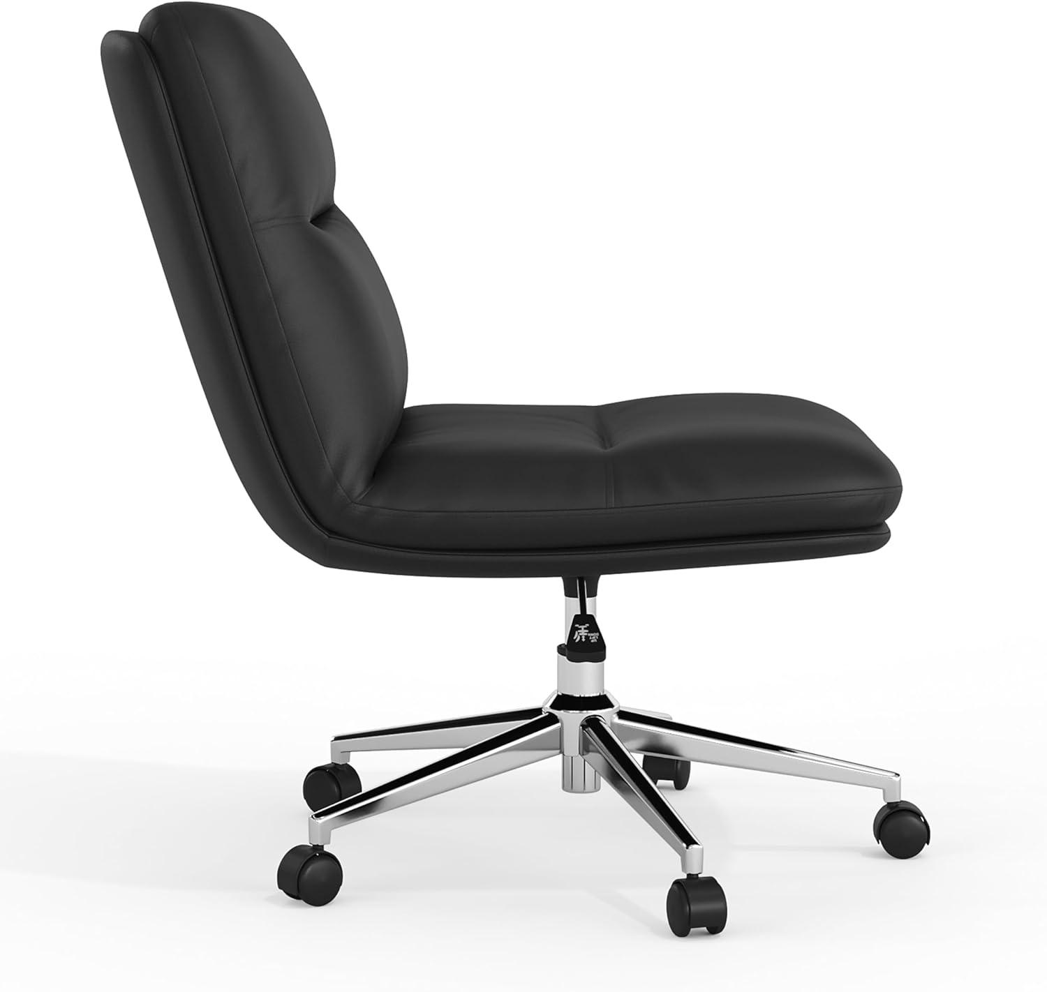 image:imageFlash Furniture Chloe Commercial MidBack Swivel Office Chair Padded LeatherSoft Adjustable Height Ergonomic MidRise Back Armless Wheels WhiteGoldBlack LeathersoftChrome Frame