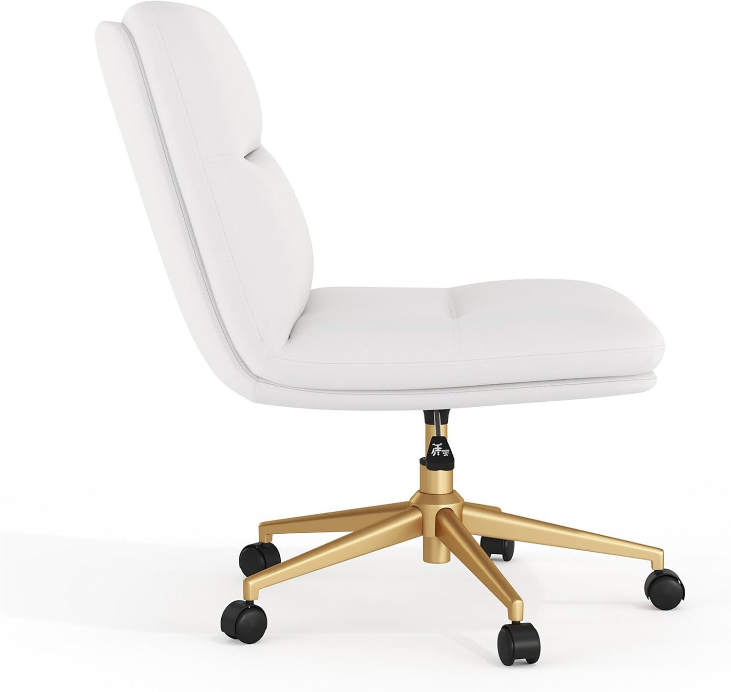 image:imageFlash Furniture Chloe Commercial MidBack Swivel Office Chair Padded LeatherSoft Adjustable Height Ergonomic MidRise Back Armless Wheels WhiteGoldWhite LeathersoftGold Frame