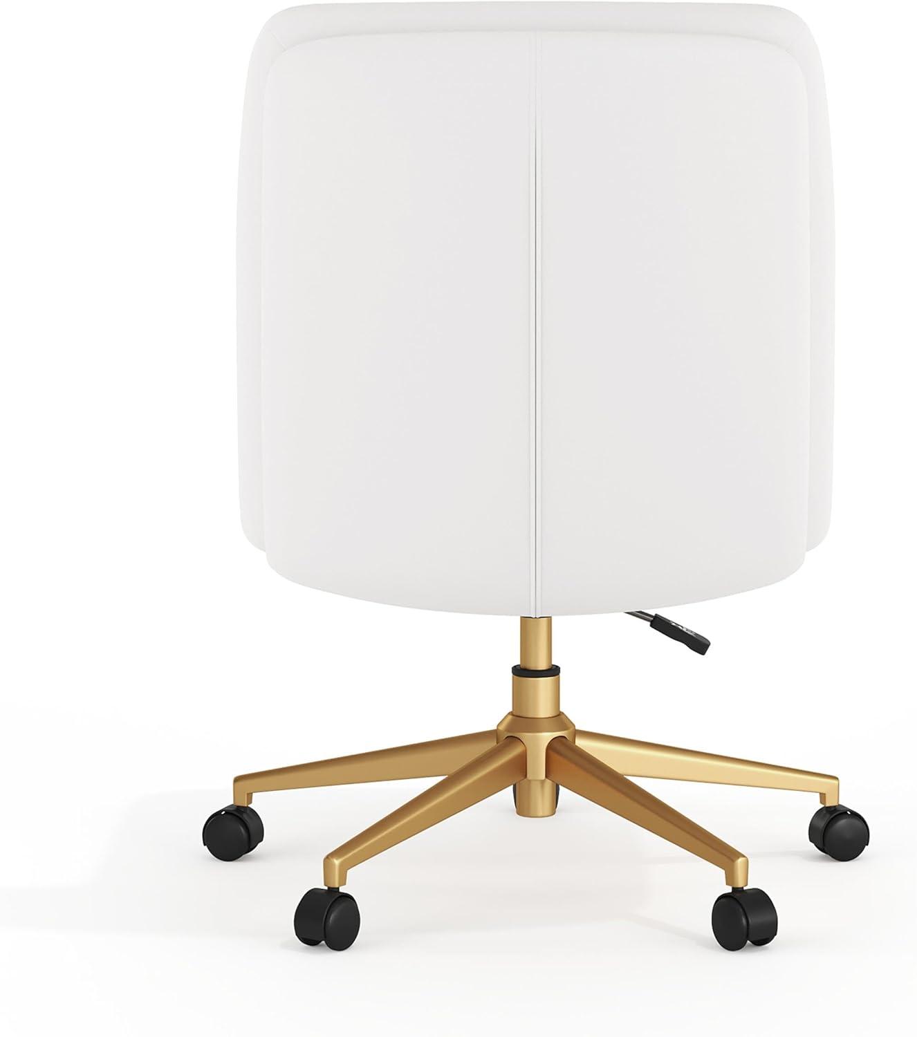image:imageFlash Furniture Chloe Commercial MidBack Swivel Office Chair Padded LeatherSoft Adjustable Height Ergonomic MidRise Back Armless Wheels WhiteGoldWhite LeathersoftGold Frame