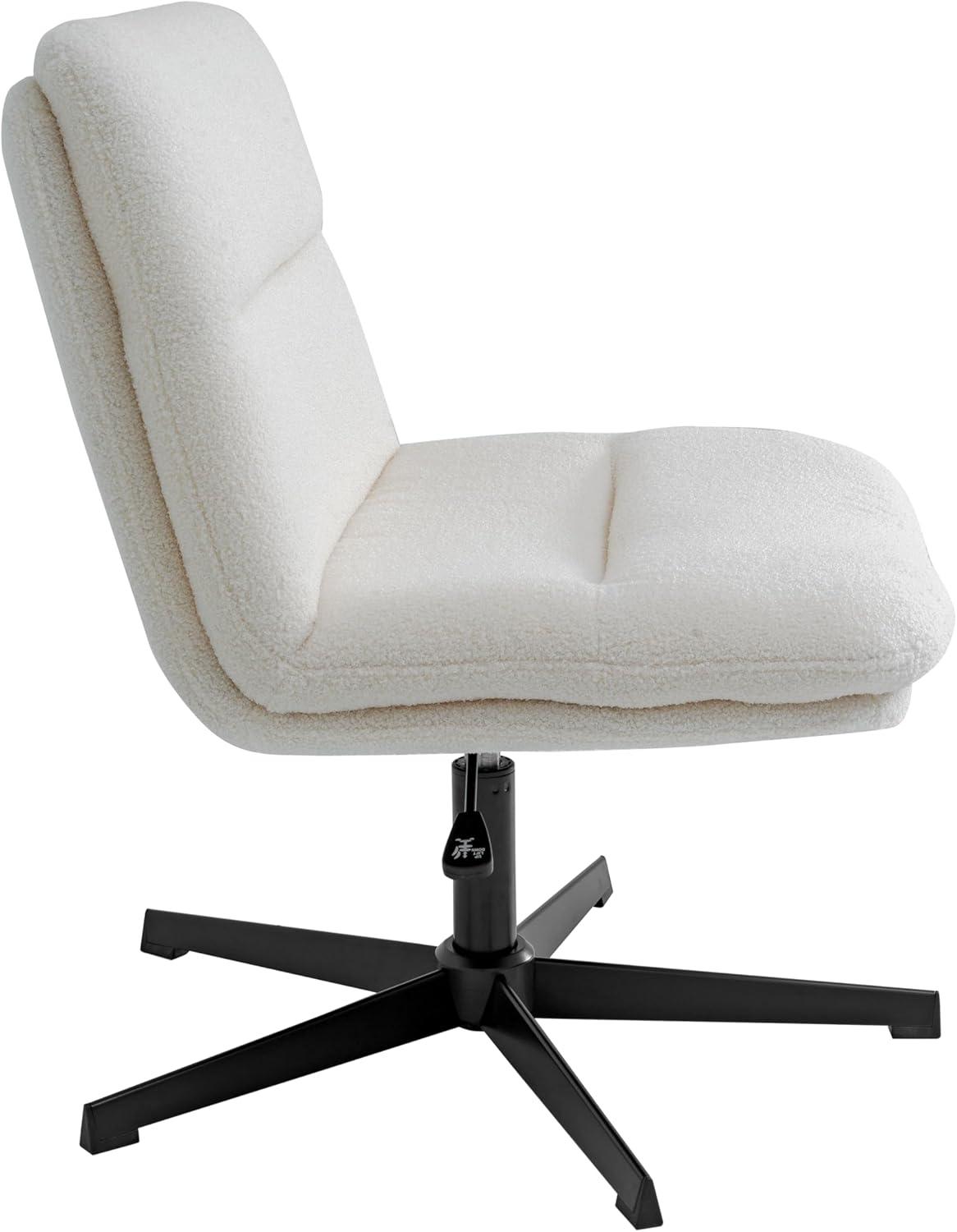 image:imageFlash Furniture Chloe Commercial MidBack Swivel Office Chair Wide Design Padded LeatherSoft Adjustable Height Ergonomic MidRise Back Armless BlackChromeCream Faux ShearlingBlack Frame