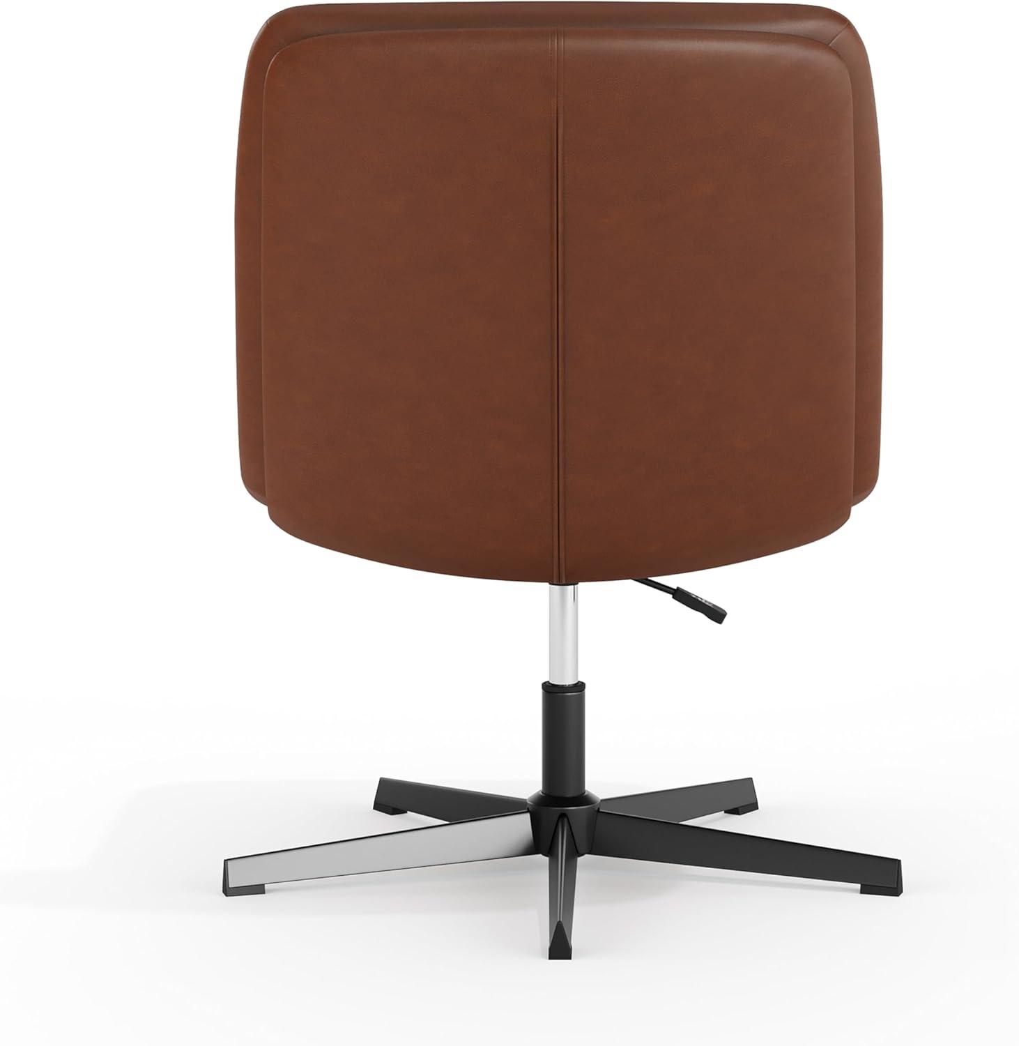 image:imageFlash Furniture Chloe Commercial MidBack Swivel Office Chair Wide Design Padded LeatherSoft Adjustable Height Ergonomic MidRise Back Armless BlackChromeCognac LeathersoftBlack Frame