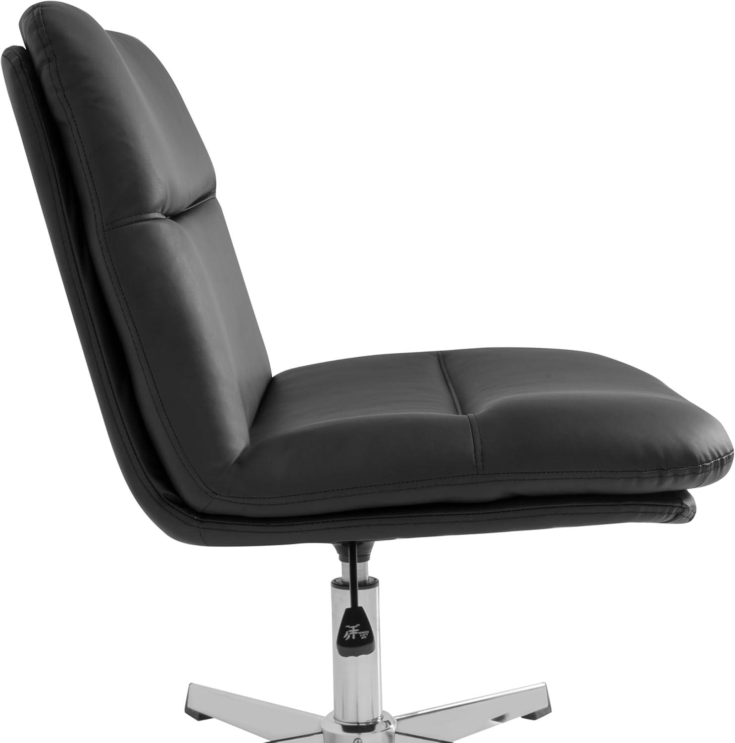 image:imageFlash Furniture Chloe Commercial MidBack Swivel Office Chair Wide Design Padded LeatherSoft Adjustable Height Ergonomic MidRise Back Armless BlackChromeBlack LeathersoftChrome Frame
