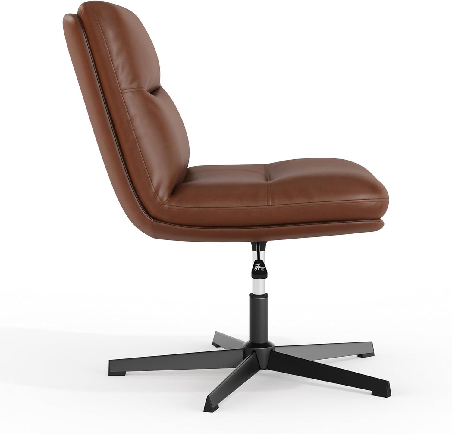 image:imageFlash Furniture Chloe Commercial MidBack Swivel Office Chair Wide Design Padded LeatherSoft Adjustable Height Ergonomic MidRise Back Armless BlackChromeCognac LeathersoftBlack Frame