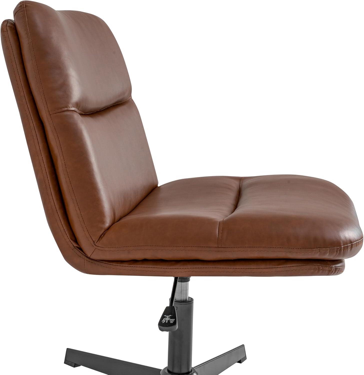 image:imageFlash Furniture Chloe Commercial MidBack Swivel Office Chair Wide Design Padded LeatherSoft Adjustable Height Ergonomic MidRise Back Armless BlackChromeCognac LeathersoftBlack Frame