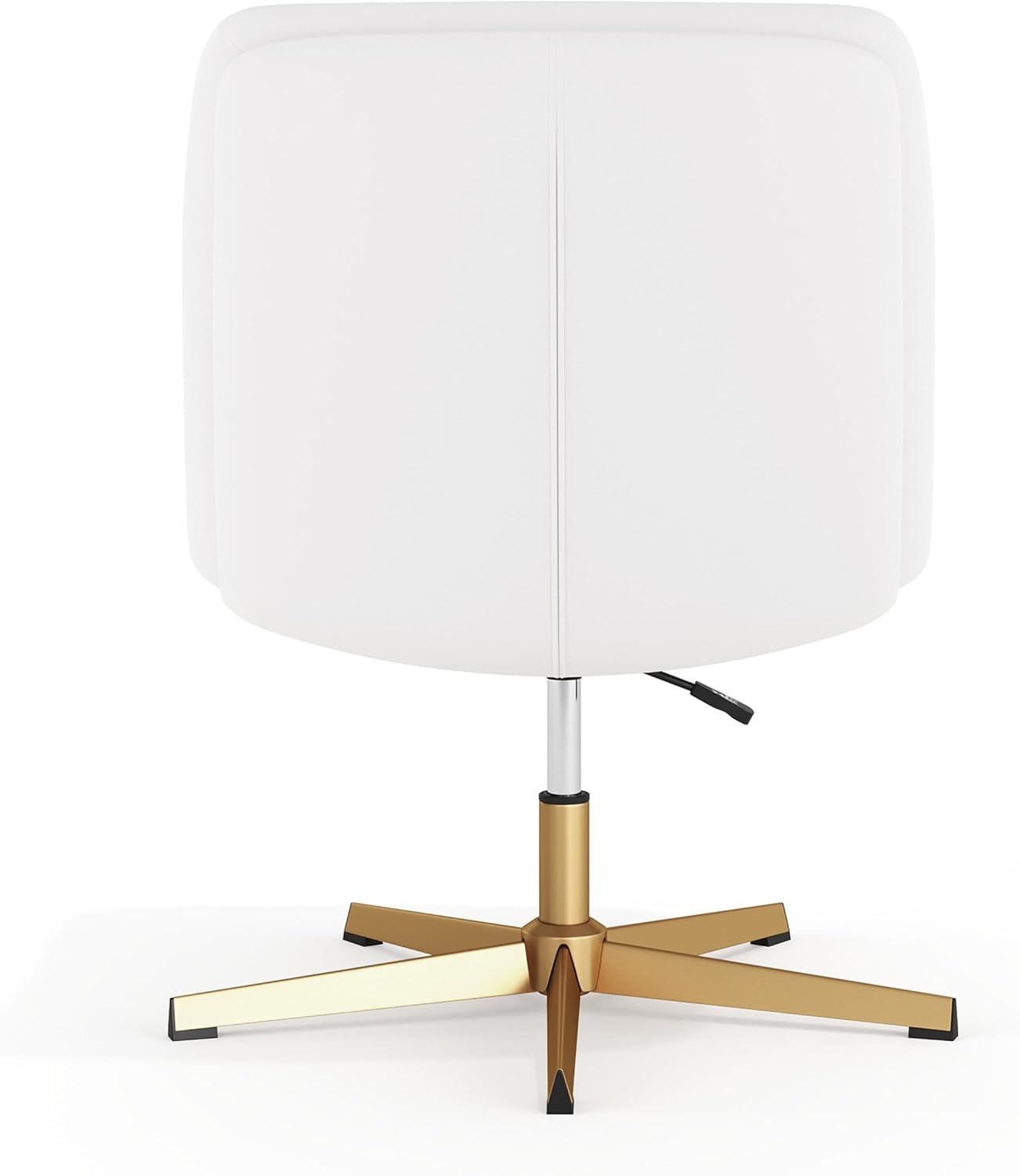 image:imageFlash Furniture Chloe Commercial MidBack Swivel Office Chair Wide Design Padded LeatherSoft Adjustable Height Ergonomic MidRise Back Armless BlackChromeWhite LeathersoftGold Frame