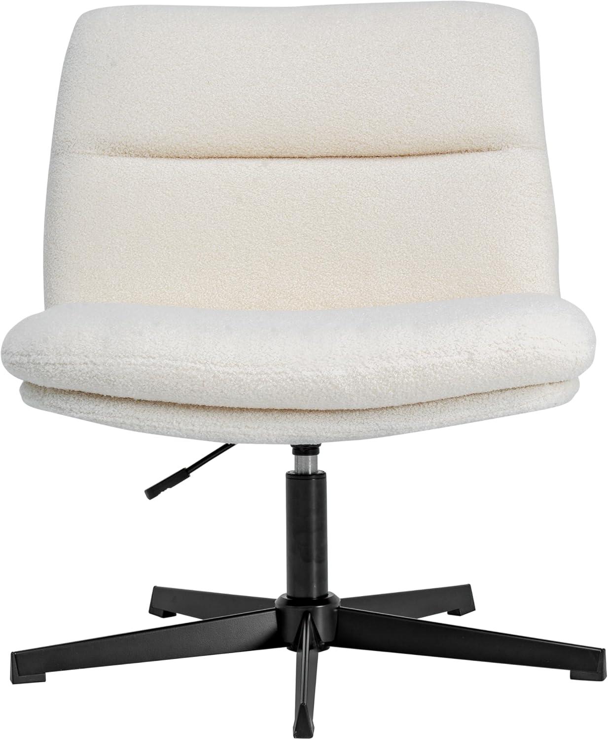 image:imageFlash Furniture Chloe Commercial MidBack Swivel Office Chair Wide Design Padded LeatherSoft Adjustable Height Ergonomic MidRise Back Armless BlackChromeCream Faux ShearlingBlack Frame