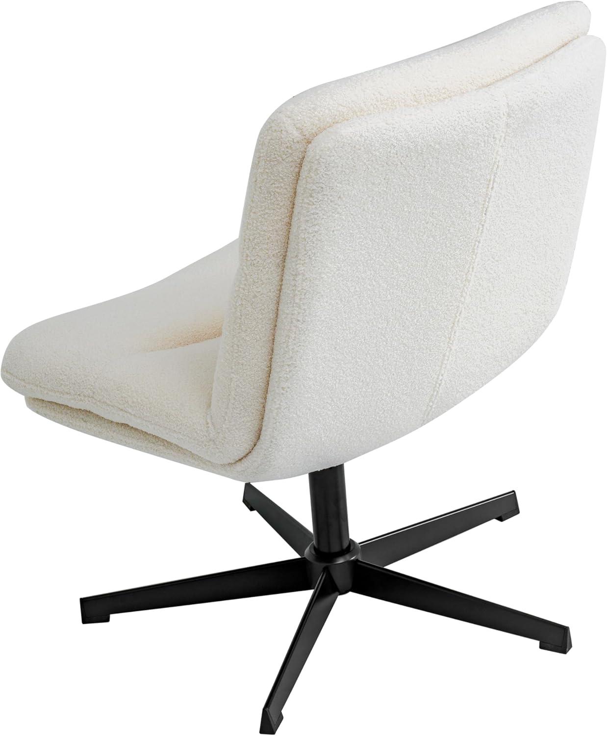 image:imageFlash Furniture Chloe Commercial MidBack Swivel Office Chair Wide Design Padded LeatherSoft Adjustable Height Ergonomic MidRise Back Armless BlackChromeCream Faux ShearlingBlack Frame