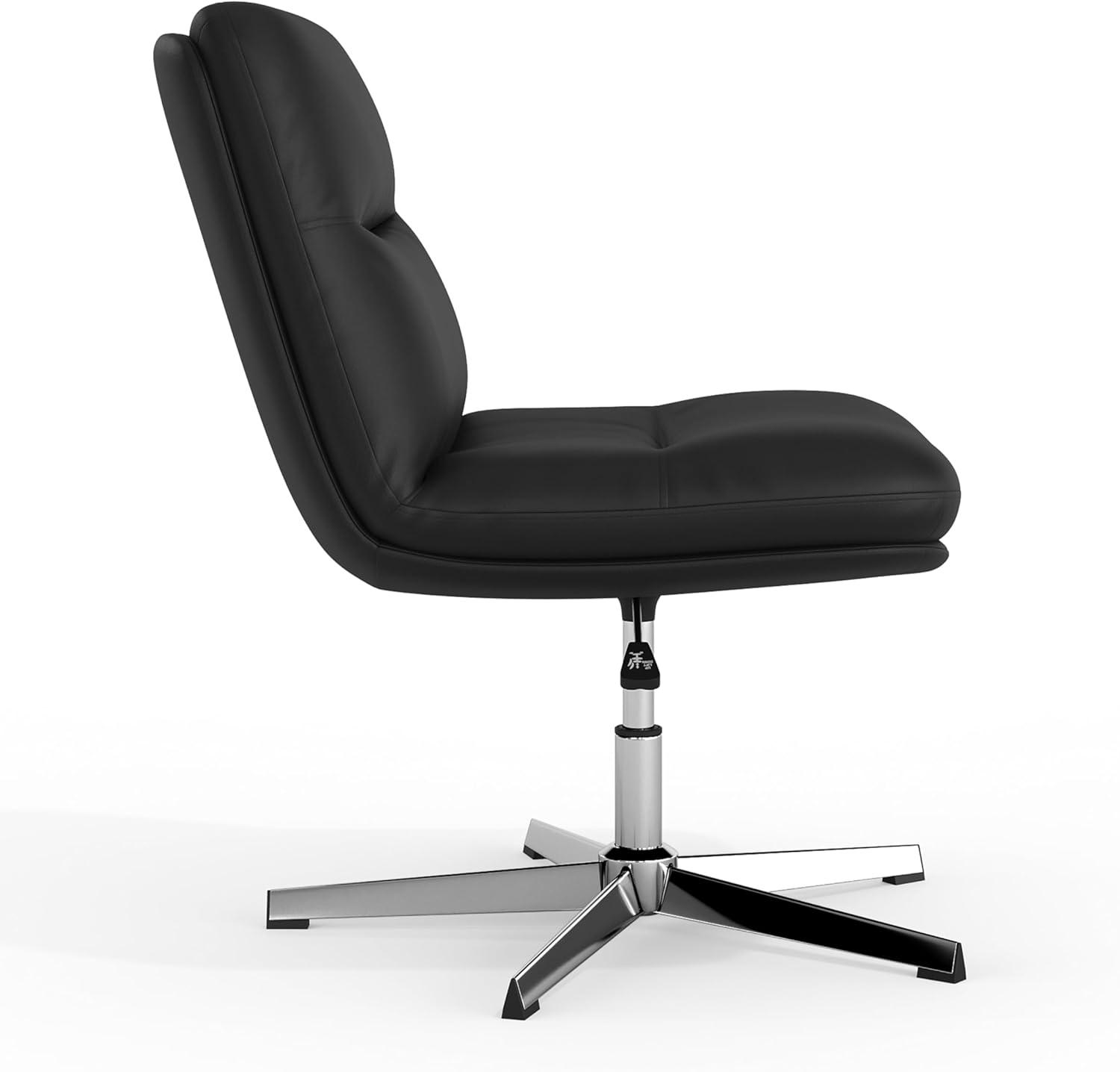 image:imageFlash Furniture Chloe Commercial MidBack Swivel Office Chair Wide Design Padded LeatherSoft Adjustable Height Ergonomic MidRise Back Armless BlackChromeBlack LeathersoftChrome Frame