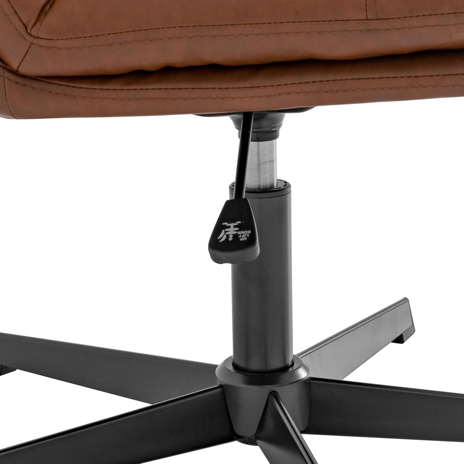 image:imageFlash Furniture Chloe Commercial MidBack Swivel Office Chair Wide Design Padded LeatherSoft Adjustable Height Ergonomic MidRise Back Armless BlackChromeCognac LeathersoftBlack Frame