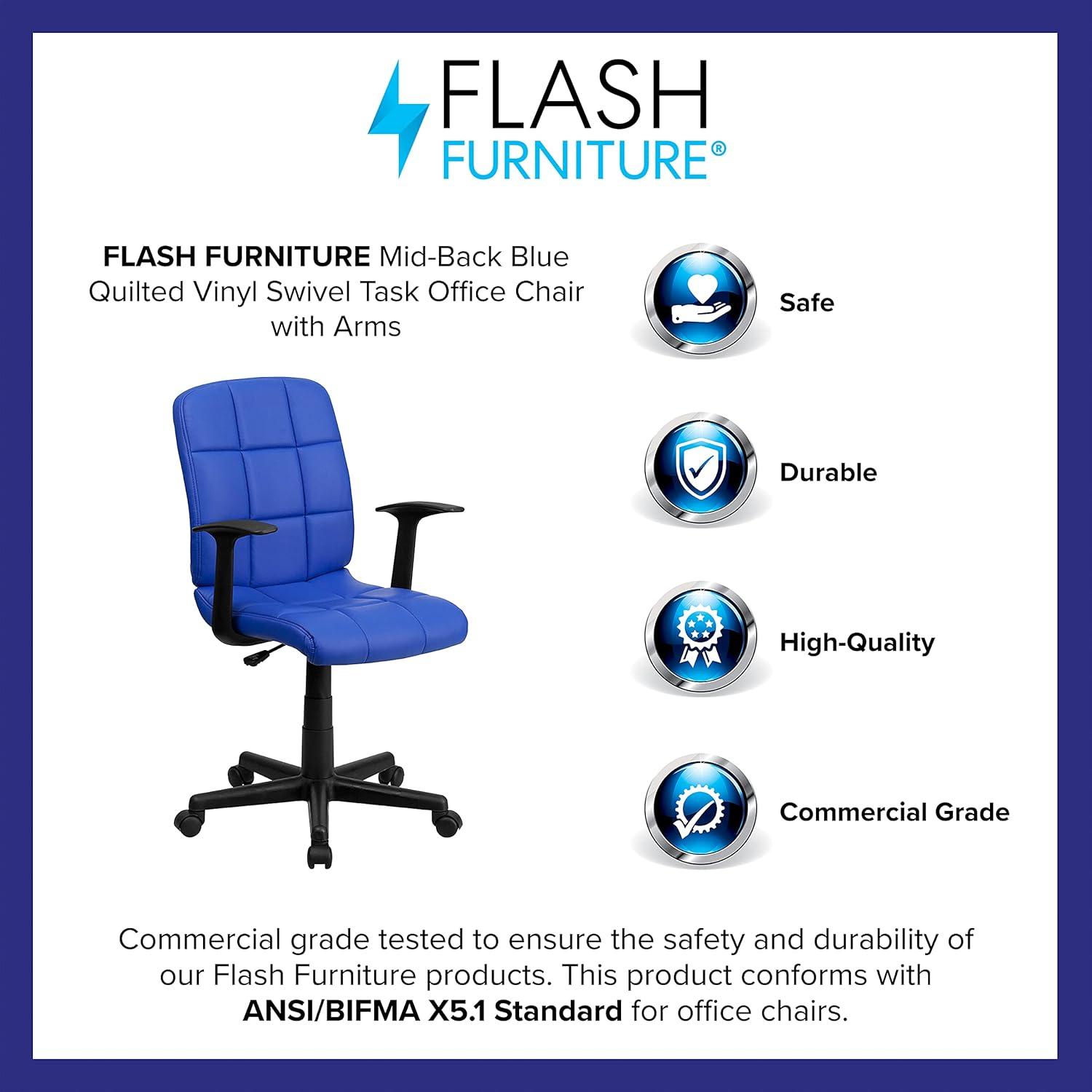 image:imageFlash Furniture Clayton MidBack Orange Quilted Vinyl Swivel Task Office Chair with ArmsBlue