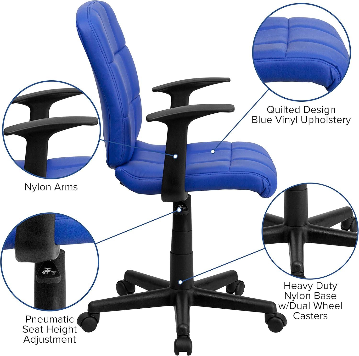 image:imageFlash Furniture Clayton MidBack Orange Quilted Vinyl Swivel Task Office Chair with ArmsBlue