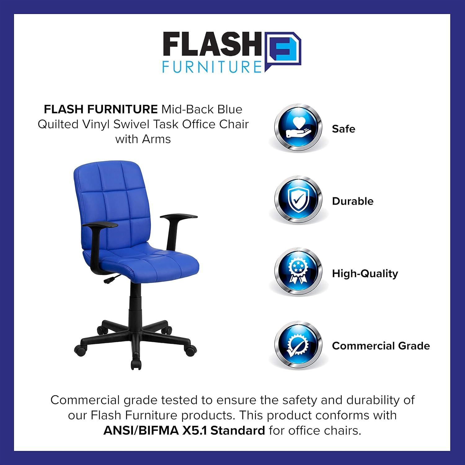 image:imageFlash Furniture Clayton MidBack Orange Quilted Vinyl Swivel Task Office Chair with ArmsBlue