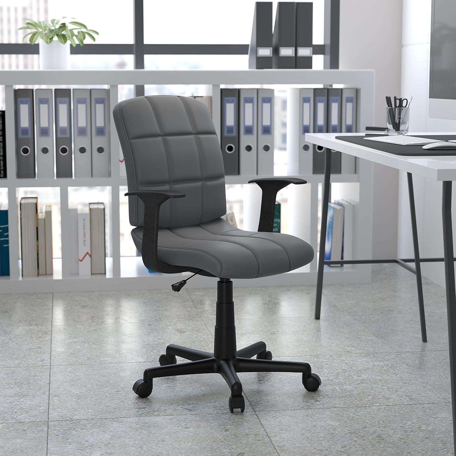 image:imageFlash Furniture Clayton MidBack Orange Quilted Vinyl Swivel Task Office Chair with ArmsGrey