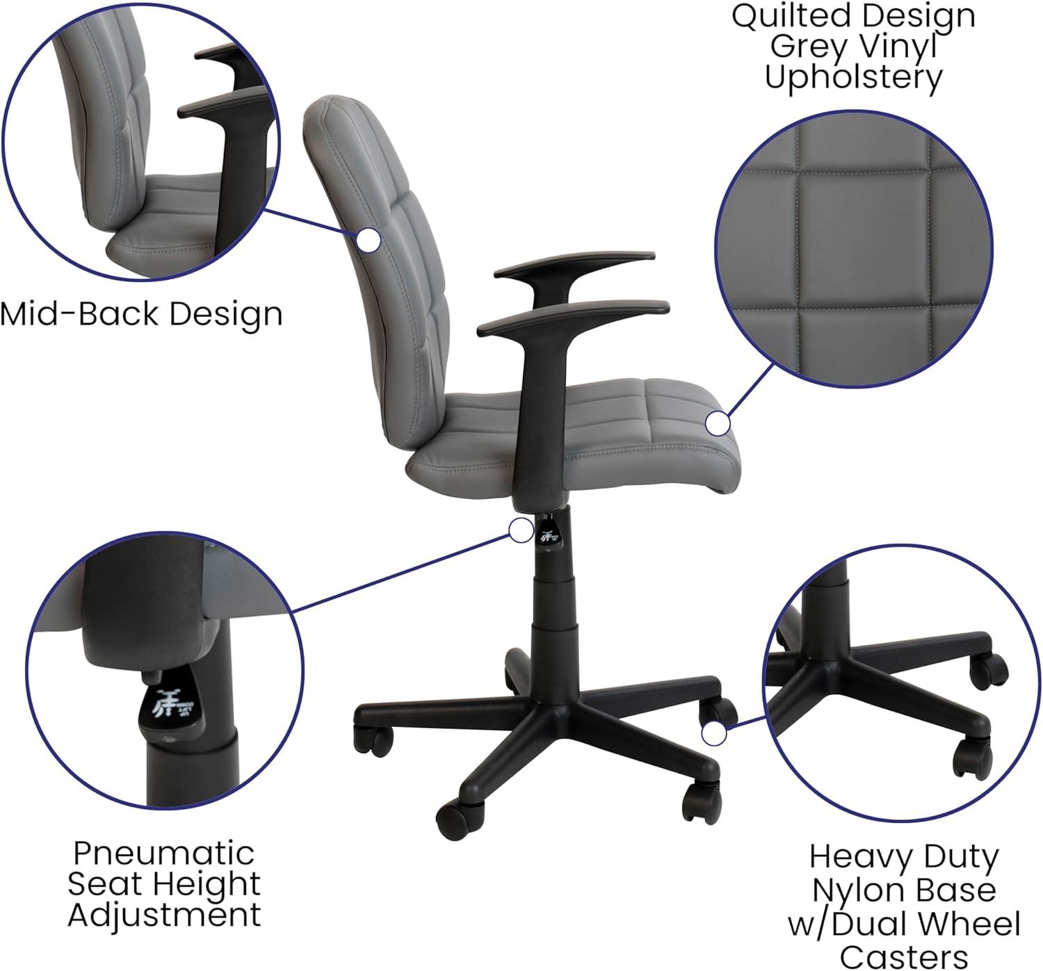 image:imageFlash Furniture Clayton MidBack Orange Quilted Vinyl Swivel Task Office Chair with ArmsGrey