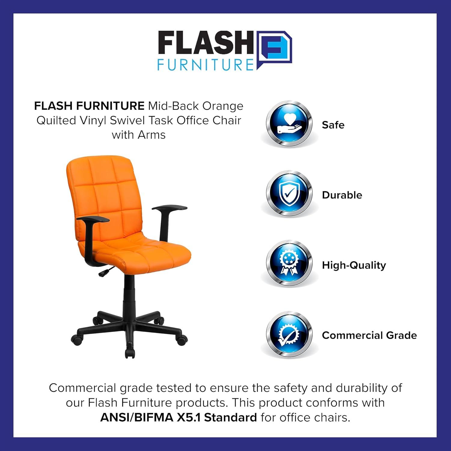 image:imageFlash Furniture Clayton MidBack Orange Quilted Vinyl Swivel Task Office Chair with ArmsOrange