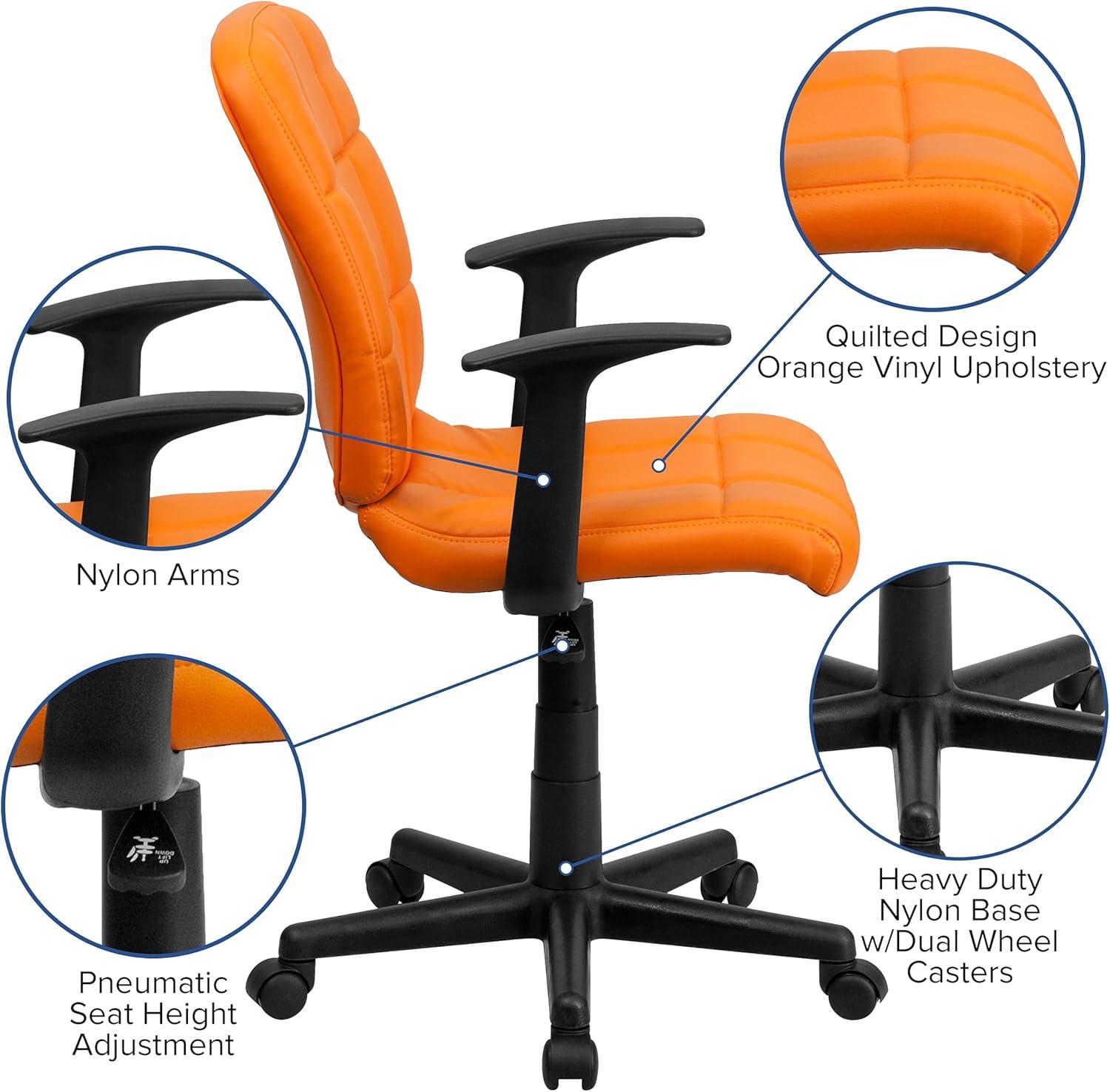 image:imageFlash Furniture Clayton MidBack Orange Quilted Vinyl Swivel Task Office Chair with ArmsOrange