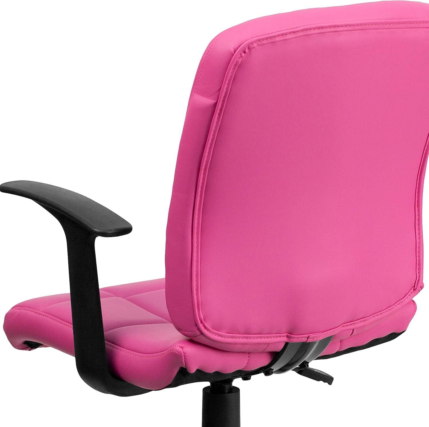 image:imageFlash Furniture Clayton MidBack Pink Quilted Vinyl Swivel Task Office Chair with ArmsPink