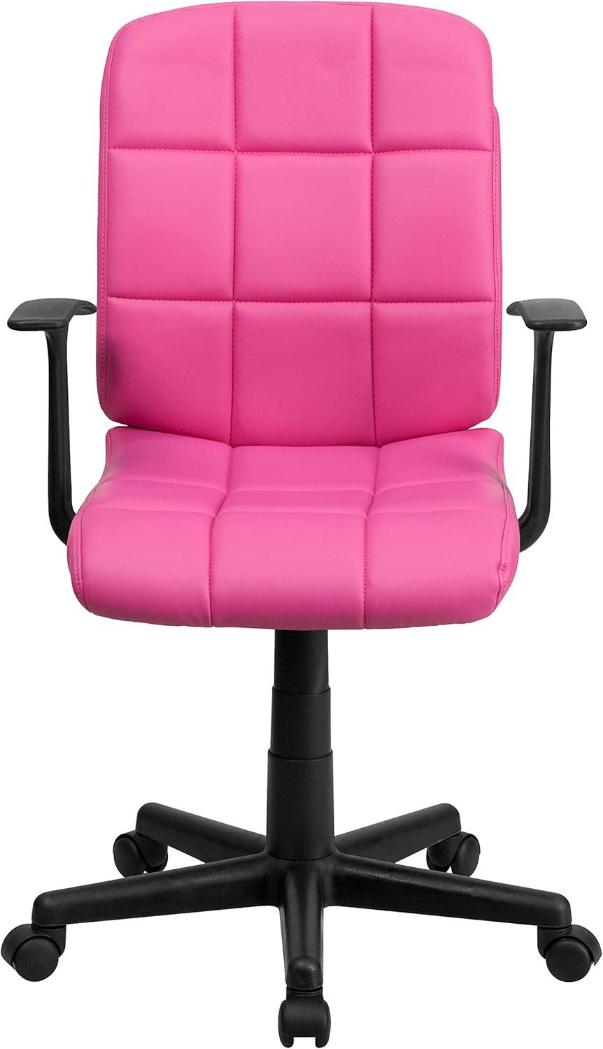 image:imageFlash Furniture Clayton MidBack Pink Quilted Vinyl Swivel Task Office Chair with ArmsPink