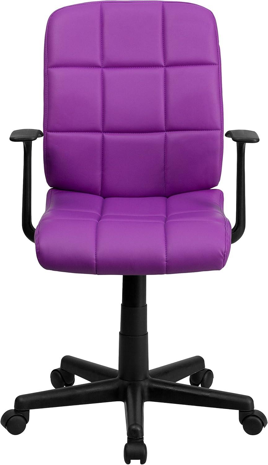 image:imageFlash Furniture Clayton MidBack Pink Quilted Vinyl Swivel Task Office Chair with ArmsPurple